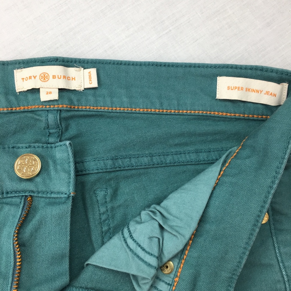 Tory Burch Sz 28 Ivy Super Skinny jeans teal pants - Picture 3 of 8